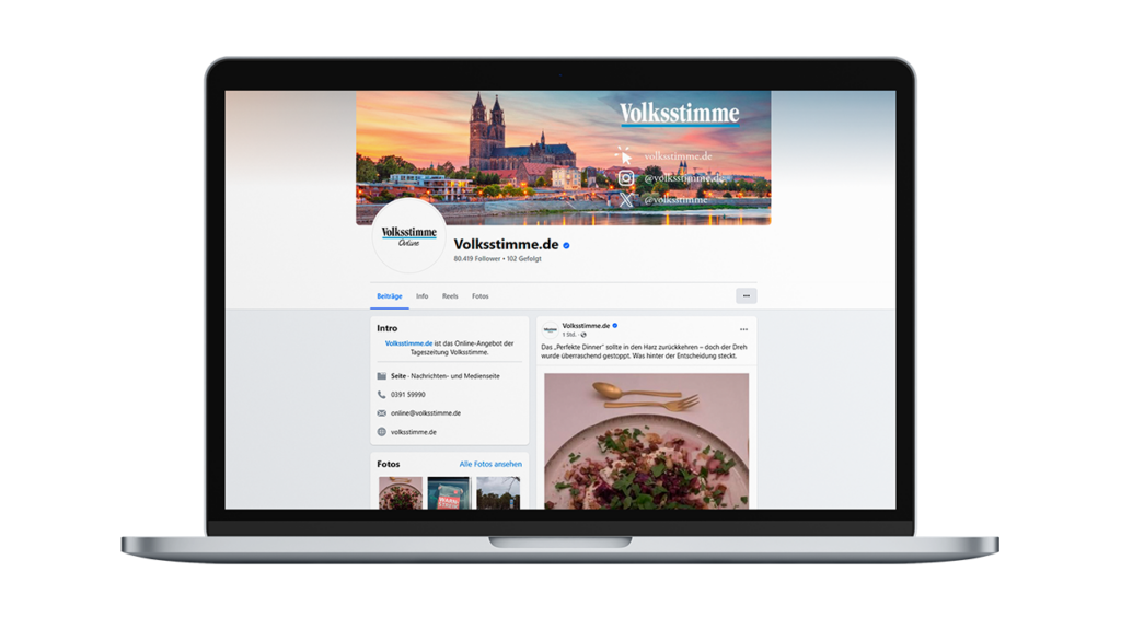 Laptop-Mockup mit dem Facebook Account: Volksstimme.de