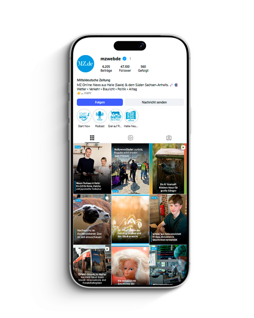 Smartphone-Mockup mit dem Instagram Account: mzwebde